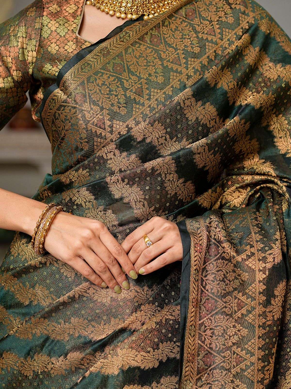 Dark Green Color Pure Organza Saree 